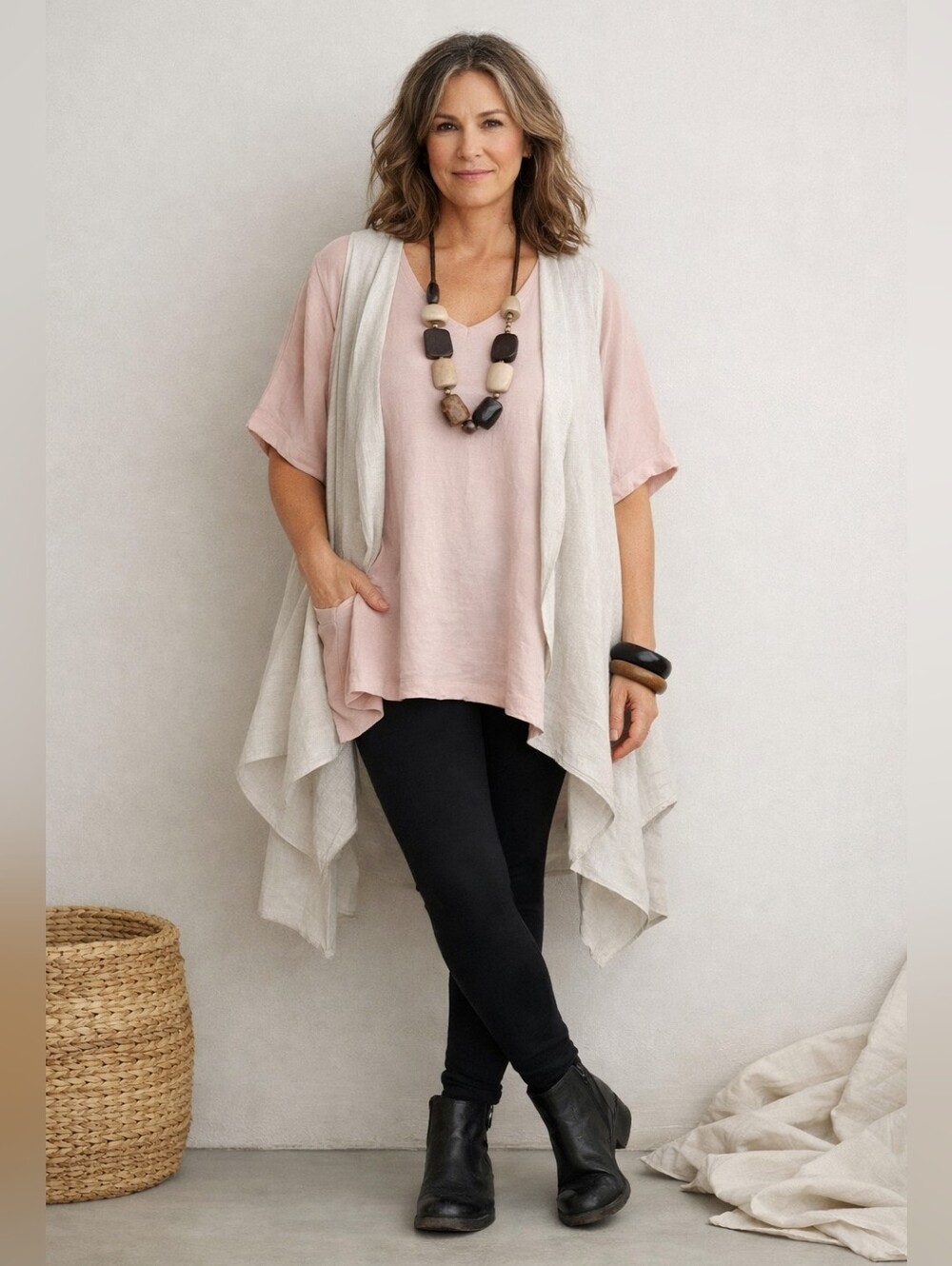 Bryn Walker Oversized Cotton Shirt Women’s Med Pink Half Sleeve Kangaroo Pocket